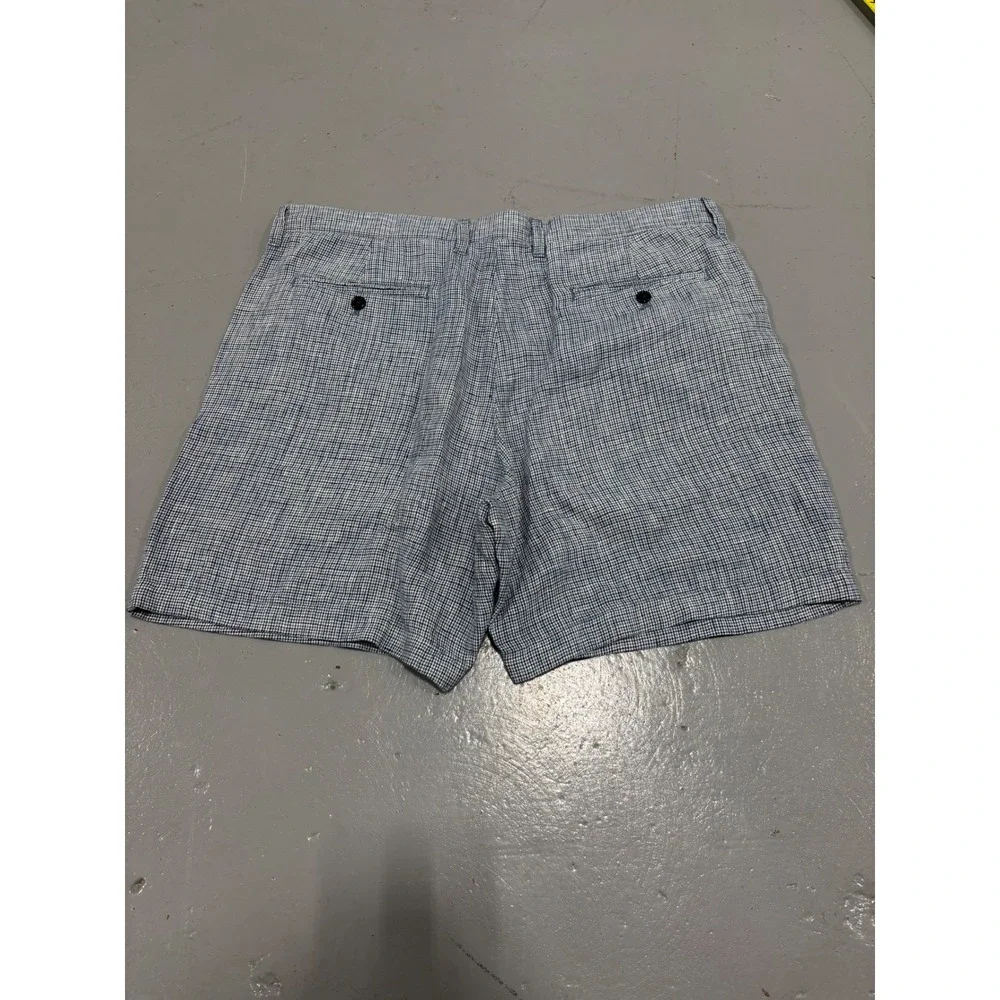 J.Crew Mens Houndstooth Shorts Blue‎ White 7 Inch Inseam Size 36 Flat Front